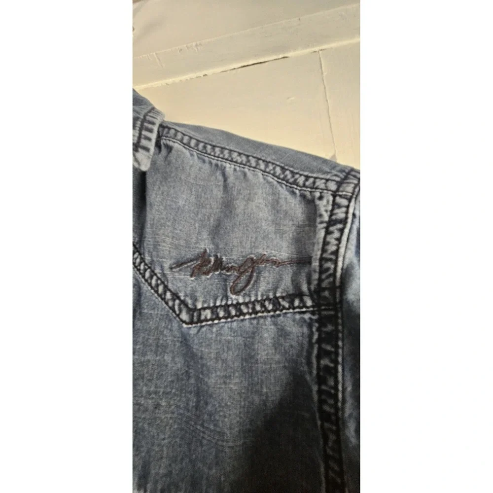 KILLER JEANS dark wash button up denim shirt dual‎ chest pockets Mens M